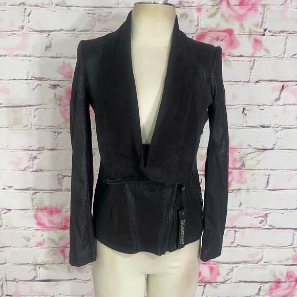 Blank nyc nwt black faux leather moto asymmetric zipper jacket size xs - Picture 6 of 11